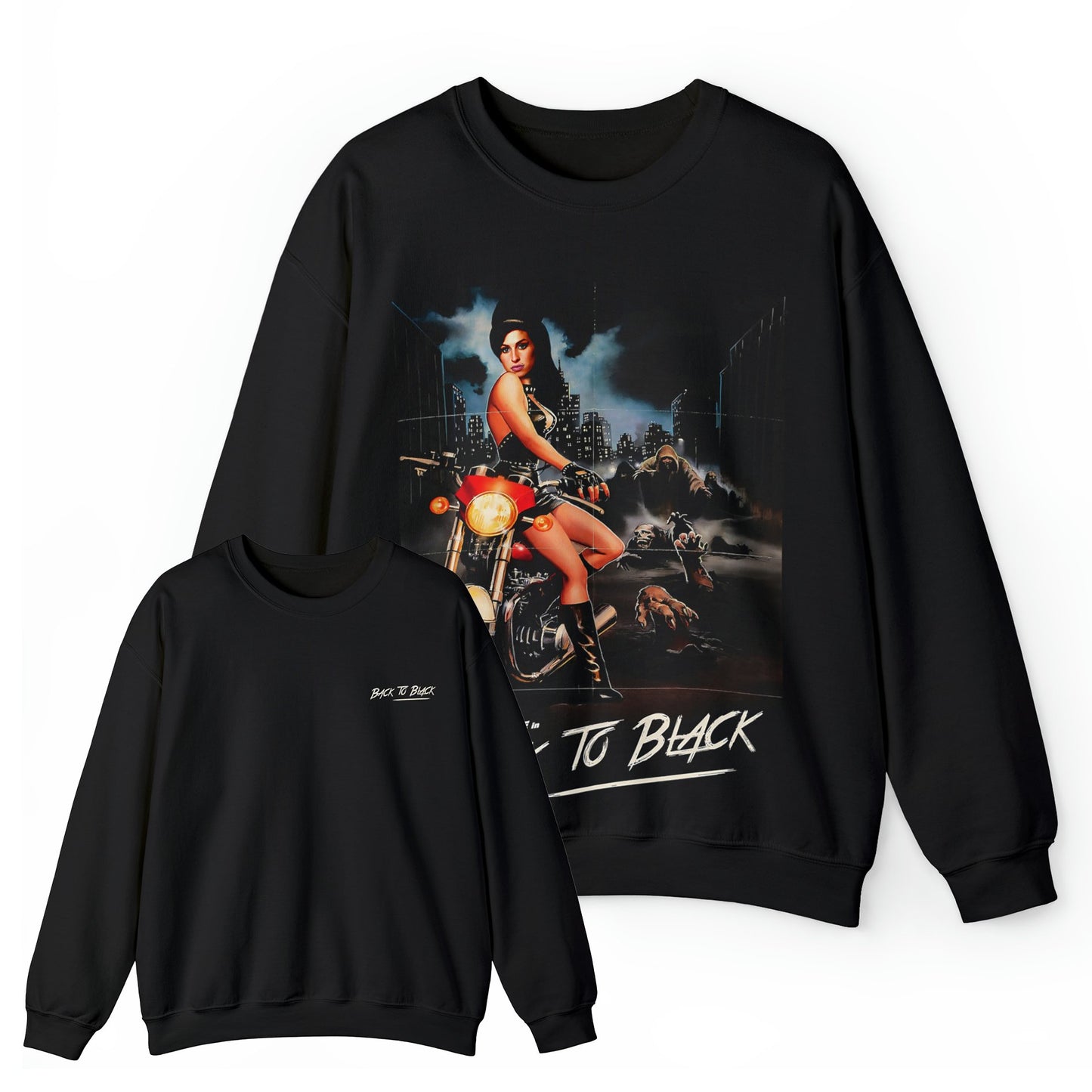 Amy Back to Black Horror Graphic Front and Back Print Sweatshirt - 808's