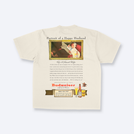 VINTAGE BUD BEER AD GRAPHIC TEE IN SAND - FRONT & BACK PRINT