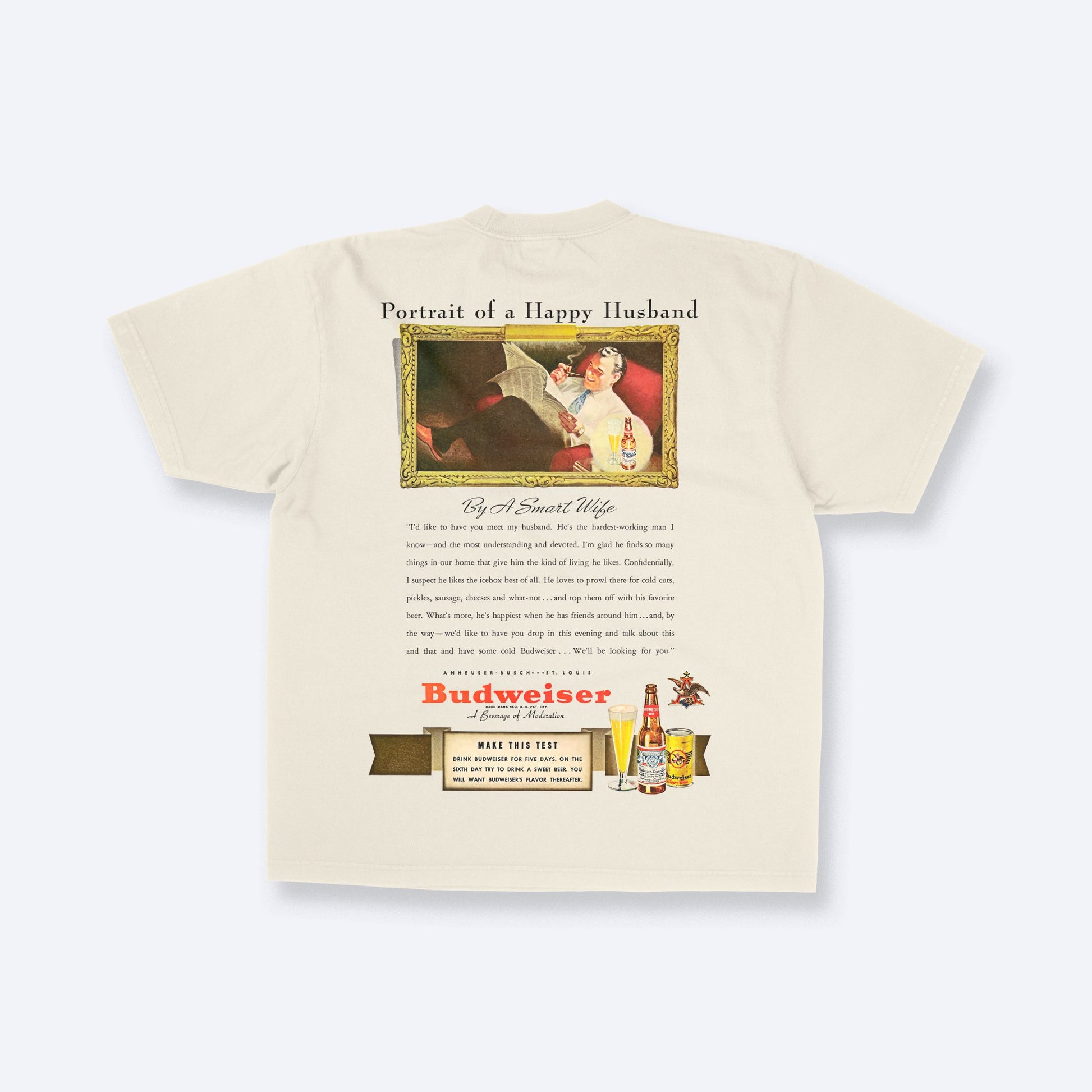 VINTAGE BUD BEER AD GRAPHIC TEE IN SAND - FRONT & BACK PRINT - 808's